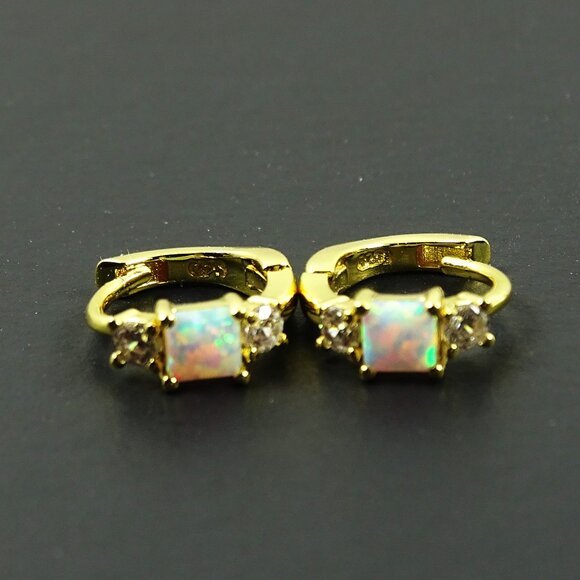 SAVVY CIE JEWELRY October Birthstone Gold Plated Kyocera Opal & CZ Hoop … - Picture 6 of 9